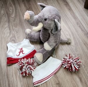 ❤️ Build-A-Bear Elephant Alabama Crimson Tide Cheerleader Outfit & Pompoms Rare